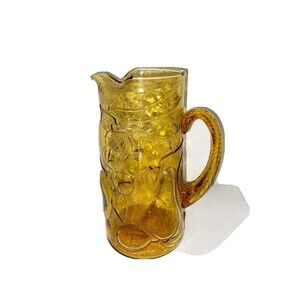 Vintage Italian Empoli Amber Glass Pitcher - Made in Italy with Fruit Design